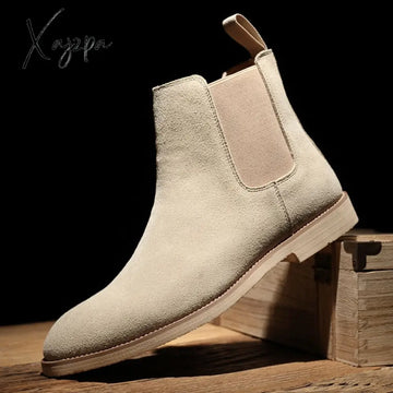 Xajzpa - Chelsea Men Boots Pointed Head Cuff Suede Low Heel Top Casual Fashion Comfortable Business